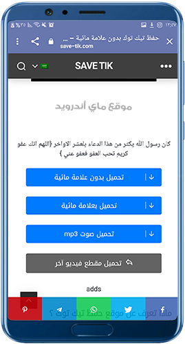 خيارات التحميل من موقع save tik