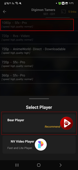 اختر مشغل الفيديو في برنامج بي تيفي BeeTV