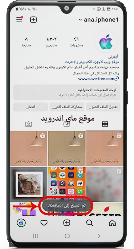 نسخ البايو بعد الضغط المطول على السيرة الذاتية