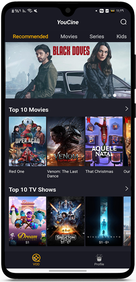 الواجهة الرئيسية في برنامج Youcine للاندرويد