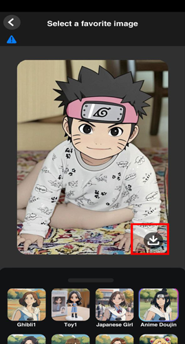 حفظ الصورة في برنامج Anime AI