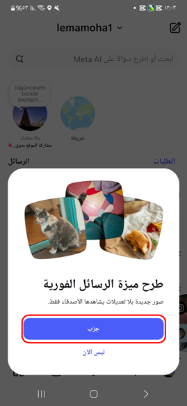 ميزة الرسائل الفورية في انستا عربي 