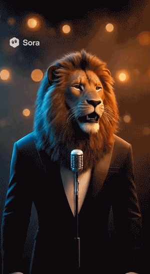 تم نشر فيديو الاسد يغني في Sora