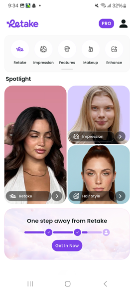 تحسين الوجه في تطبيق Retake AI