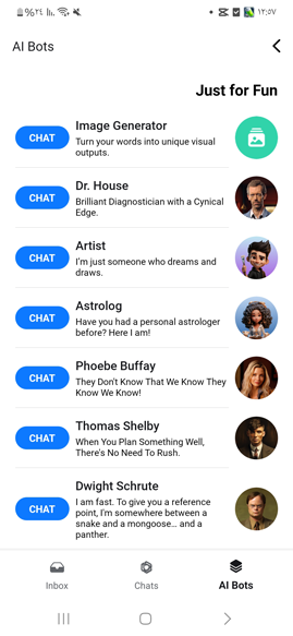 بوتات جاهزة AI Bots في تطبيق Nova AI   
