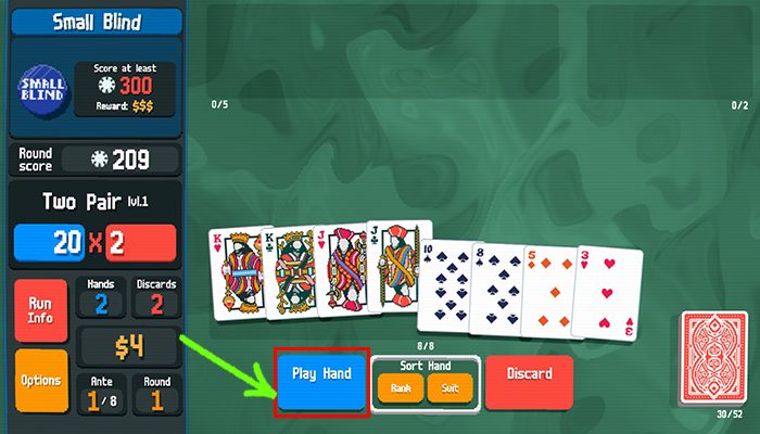 اضغط على زر Play Hand لبدء الجولى الاولى