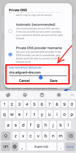 اكتب هذا العنوان: dns.adguard-dns.com.