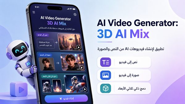 تطبيق صنع فيديوهات AI ثلاثية الأبعاد من النص والصور 2026