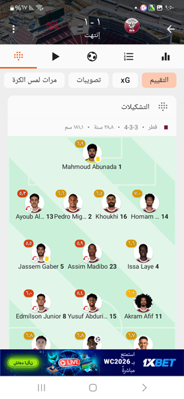 تقييم اللاعبين في كل مباراة كرة قدم